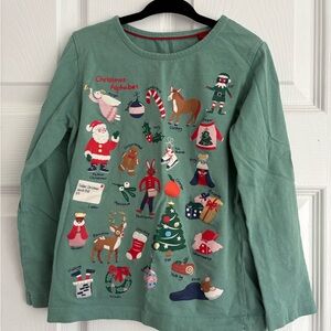 Boden Green Long-Sleeve Christmas Alphabet Tee